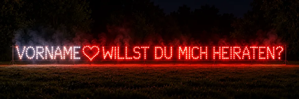 Lichterbild "Vorname Herz Willst Du mich heiraten ?" ca. 8m