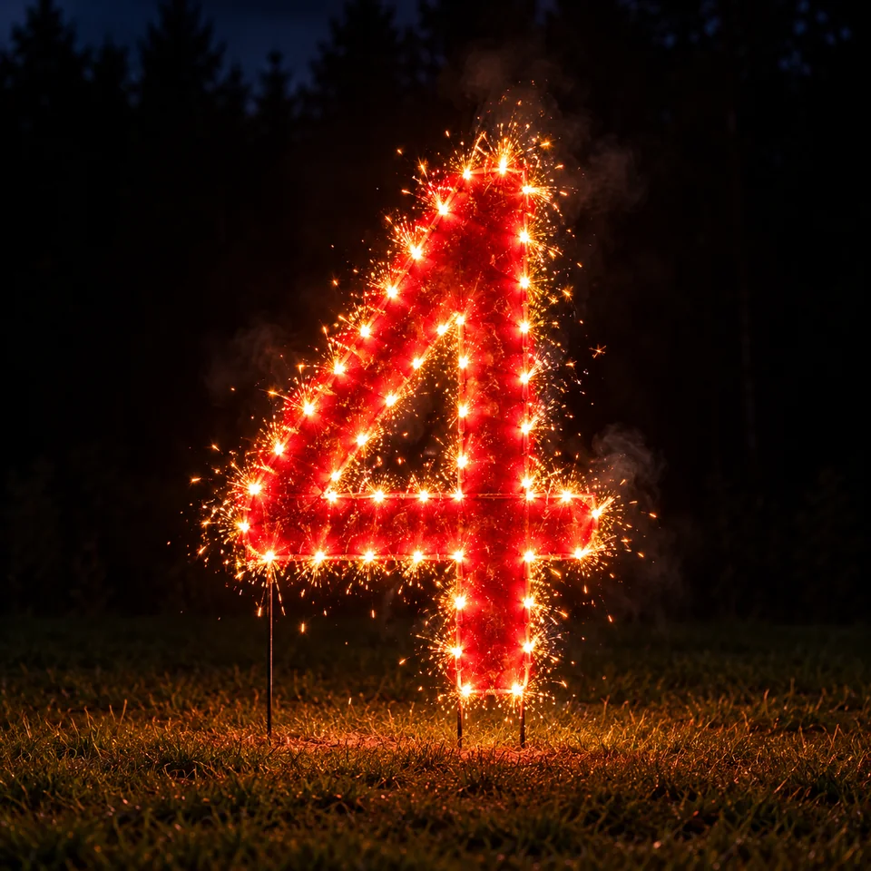 Lichterbild Brennende Zahl 4
