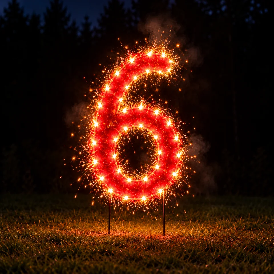 Lichterbild Brennende Zahl 6